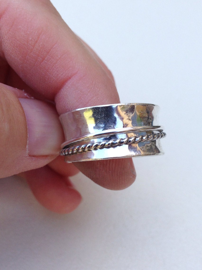 Hammered spinner ring Sterling silver with twist Etsy