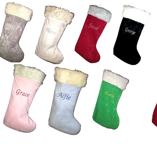 Personalised Embroidered Santa Christmas stocking / sack, made to order, 7 colours available
