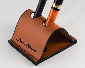 Pen Holder, Fountain Pen Case, Leather 2 Pen Holder for Desk, Desk Pen Holder, Fountain Pen Stand, Fountain Pen Holder Personalized