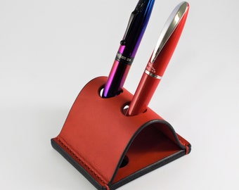 Fountain Pen Holder, Fountain Pen Stand, Red Leather 2 Desk Pen Holder, Pen Holder for Desk, Pen Case, Luxury Bosses Gifts Personalized