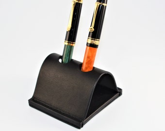 Pen Holder, Executive Fountain Pen Case, Black Leather 2 Pen Holder for Desk, Desk Pen Holder, Fountain Pen Stand, Gifts Personalized