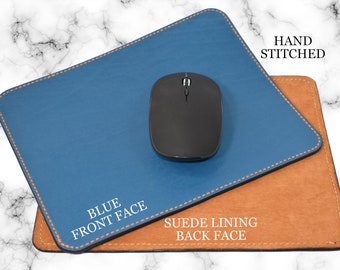 Personalized Suede Back Lined Luxurious Leather Mouse Pad 8 x 10 & Non-Slip Back for Work From Home Office, WFH, Bright Colors Available