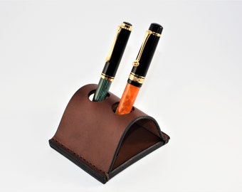 Fountain Pen Case, Pen Holder, Brown Leather 2 Pen Holder for Desk, Desk Pen Holder, Fountain Pen Stand, Fountain Pen Holder Personalized