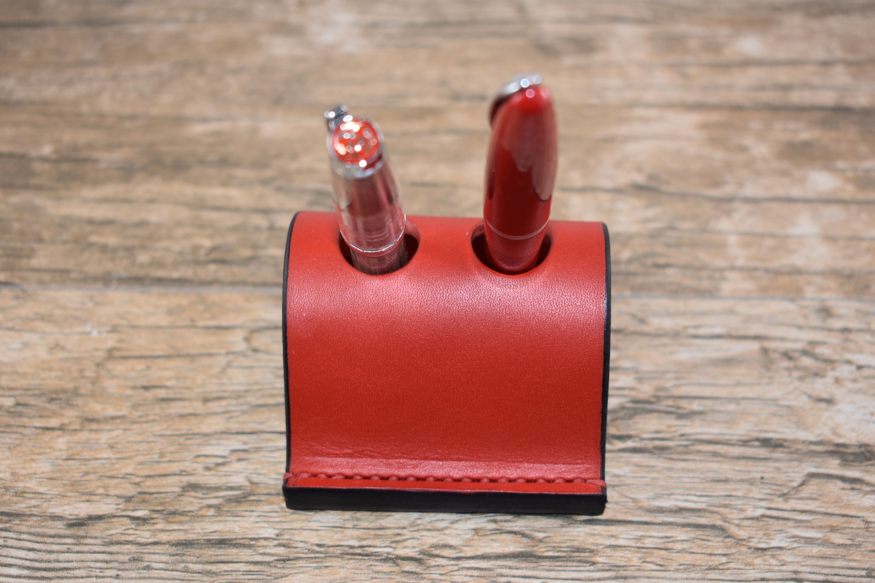 Fountain Pen Holder Fountain Pen Stand Red Leather 2 Desk Etsy