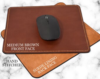 Personalized Suede Back Lined Luxurious Leather Mouse Pad 8 x 10 & Non-Slip Back for Work From Home Office, WFH, Classic Colors Available