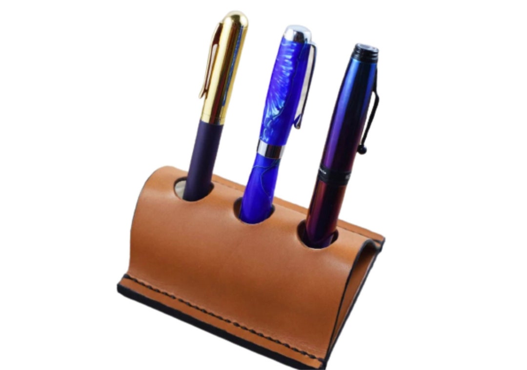 Fountain Pen Case, Pen Holder, Leather 3 Pen Holder for Desk, Desk Pen