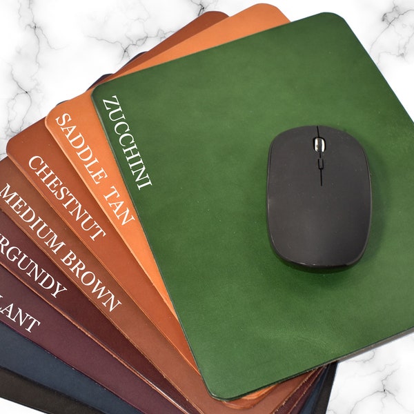 Personalized Luxurious Leather Mouse Pad 8 x 10 Work From Home Office Accessories, WFH, Classic Colors Available