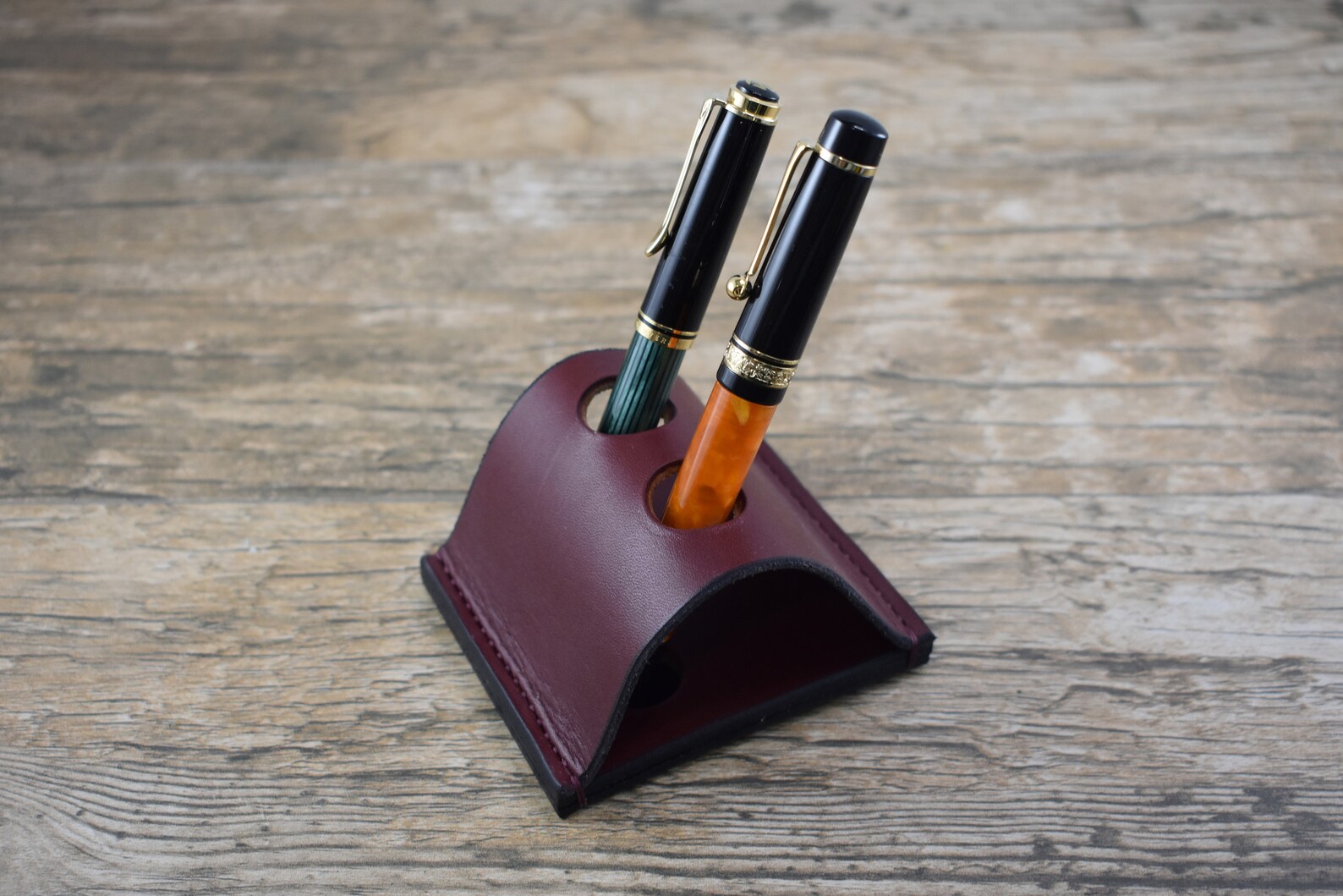 Pen Holder for Desk Fountain Pen Case Eggplant Leather 2 Pen Etsy UK