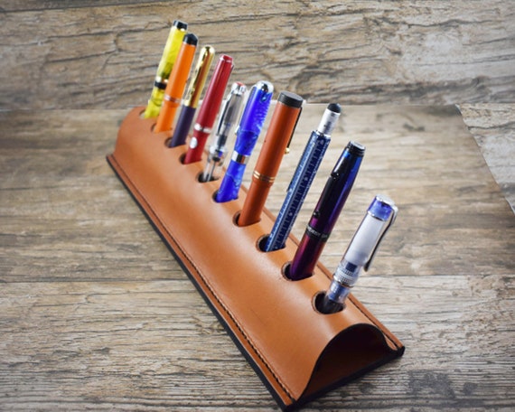 Luxury Leather Pen Tray 3 Slots Pens Holder Velvet Pen Display stand  Organizer