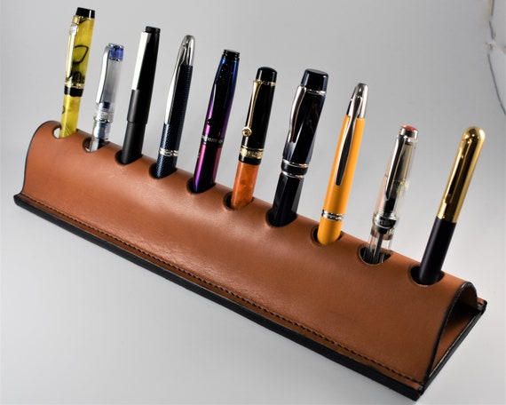 Luxury Leather Pen Tray 3 Slots Pens Holder Velvet Pen Display stand  Organizer^