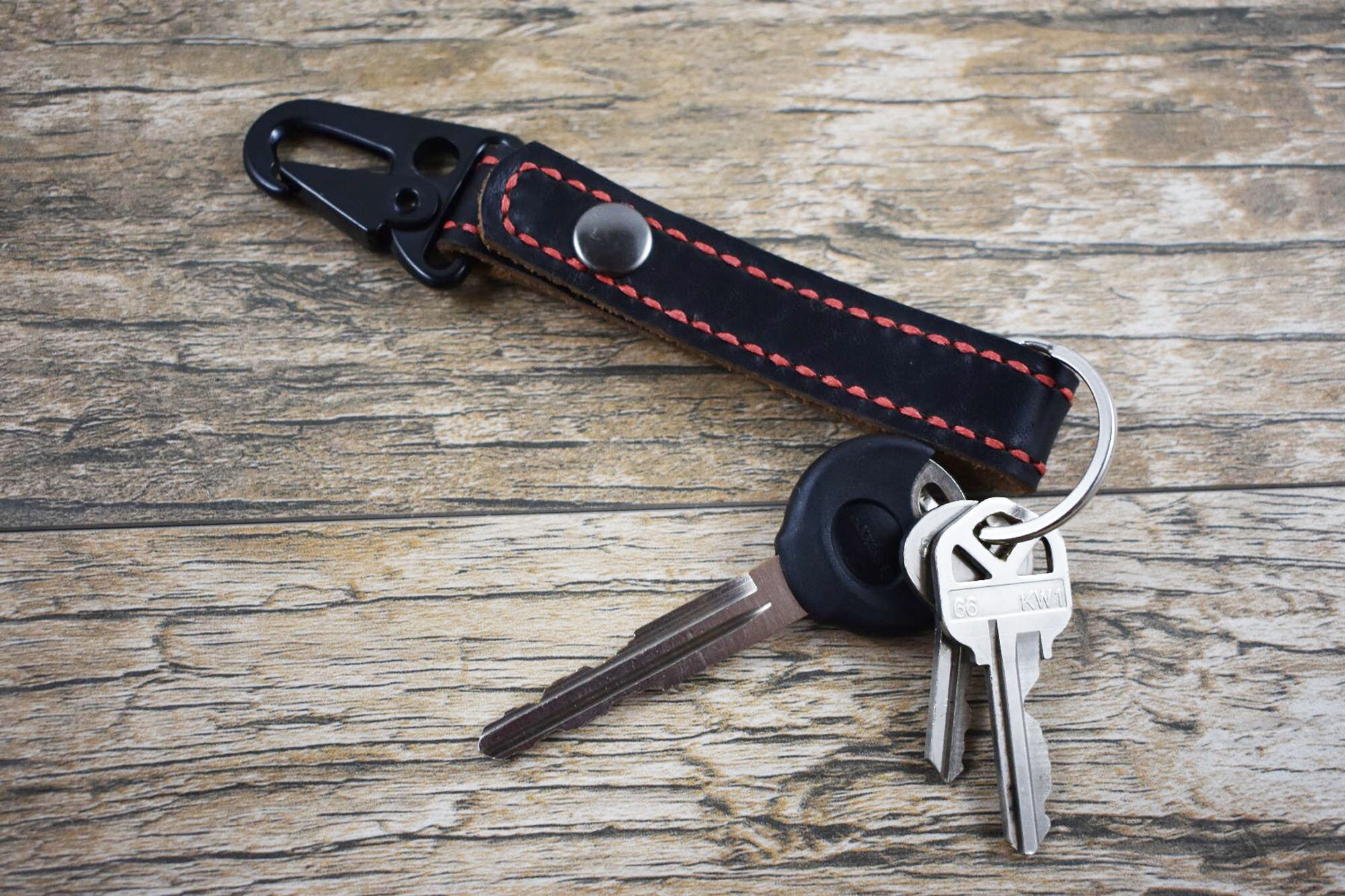 Mens Black Leather Keychain Fob Clip & Snap Hand Stitched Key Etsy UK