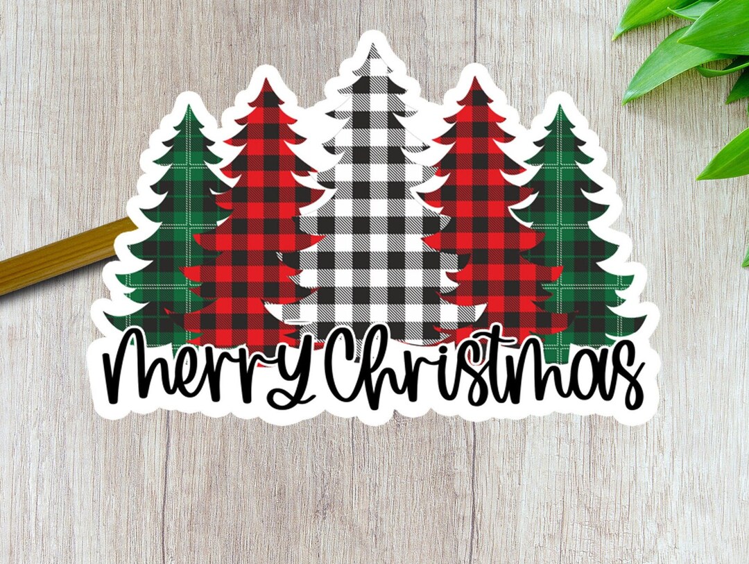 21 Merry Christmas STICKERS, Buffalo Plaid Christmas Trees STICKERS