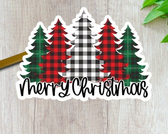 21 Merry Christmas STICKERS, Buffalo Plaid Christmas Trees STICKERS, Envelope Seals, Thank You, Happy Mail, Small Shop, Christmas Card Seals
