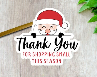 20 Thank You For Shopping Small Christmas STICKERS, Envelope Seals, Etsy Small Shop Stickers, Business Packaging Stickers, Santa Merry Mail