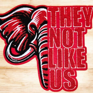They Not like us Delta  Chenille Patch with Tail - Red & White ( iron-on)