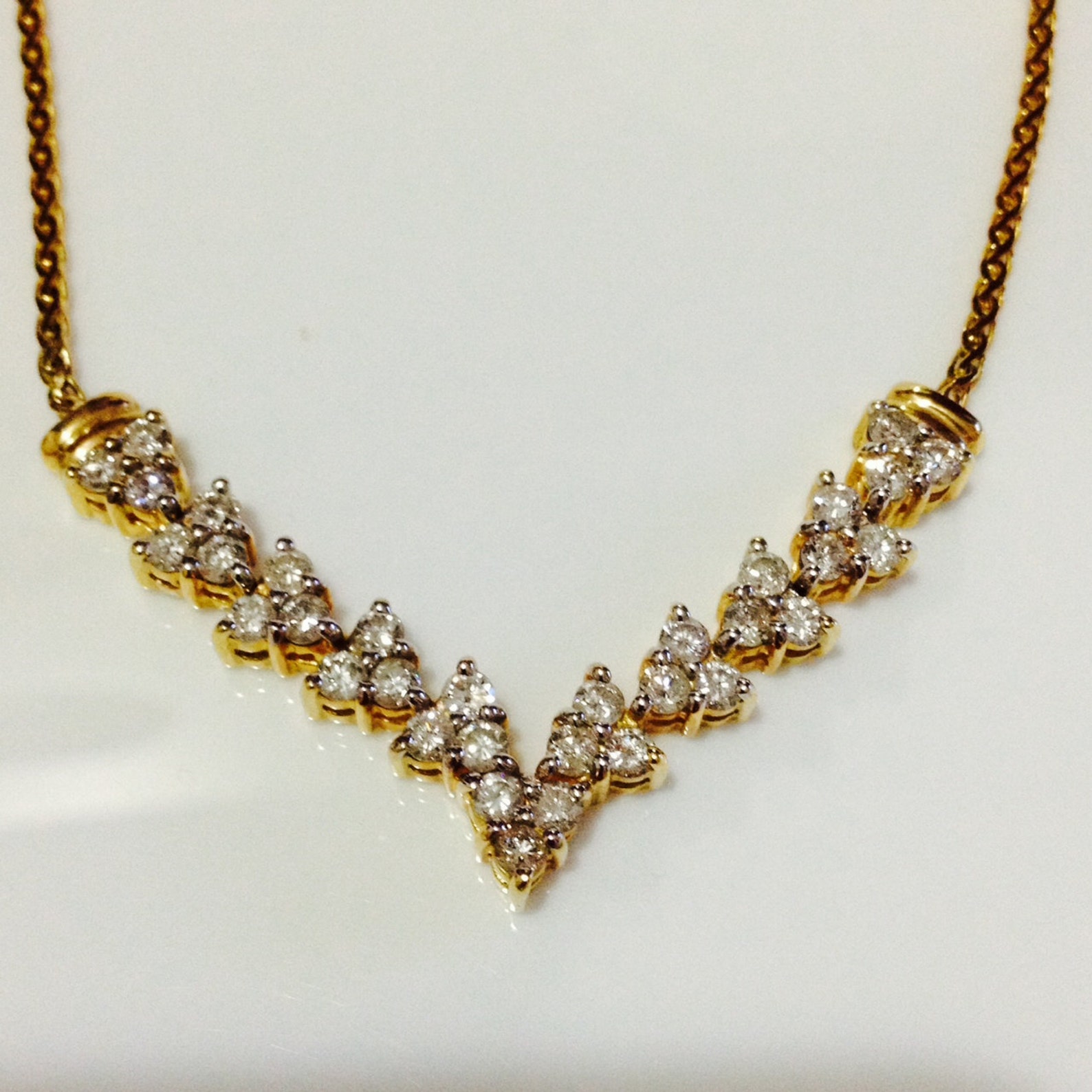 14k yellow gold Vshape diamond necklace 10.2 grams D1.20 Etsy