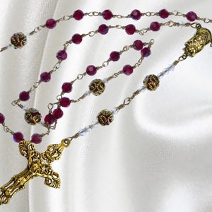 Handmade, Unbreakable, Ruby Red Crystal Anglican Rosary: Gold Tone Cross, Episcopal Gift
