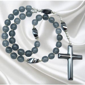 Handmade Eastern Orthodox Rosary, Greek Chotki, Komboskini, Gray Agate Stone and Hematite Beaded Rosary, Orthodox Gift