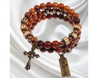 Handmade Bracelet, Natural Wood Bracelet, Wrap Bracelet, Memory Wire Bracelet, Beaded Bracelet, Stackable Bracelet, Rosary Bracelet