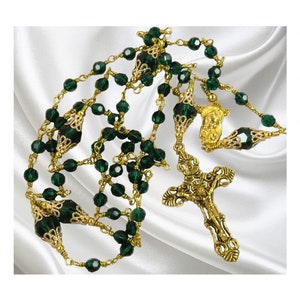 Handmade Rosary,  Unbreakable Catholic Rosary, Birthstone Rosary, Emerald Green Rosary, Czech Crystal Rosary, May Birthstone Gift