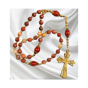 Orthodox Rosary, Red Italian Onyx and Red Jasper Beaded Rosary, Gold Tone Crucifix, Greek Chotki, Prayer Rope, Laser Cut Cross