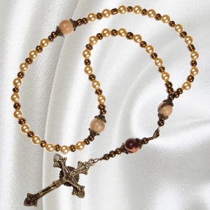 Eastern Orthodox Rosary, Pearl and Stone Beaded Rosary with Bronze Crucifix, Greek Chotki, Orthodox Gift