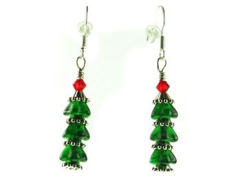 Handmade Christmas Earrings Sterling Silver Ear Wires Green Crystal Tree With Plated Accents Gift For Women Handmade Christmas Earrings Sterling Silver Ear Wires Green Crystal Tree With Plated Accents Gift For Women