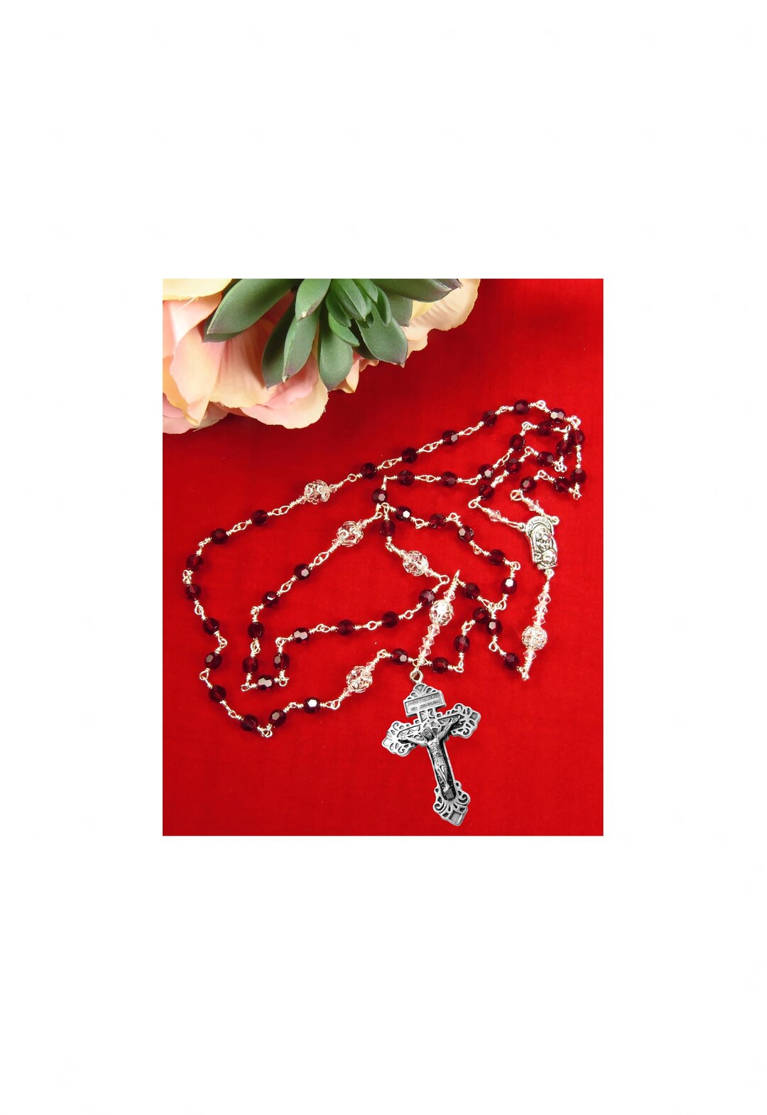 Catholic Church Ruby Handmade Unbreakable Catholic Rosary: Ruby Red Czech Crystals, Pardon ...