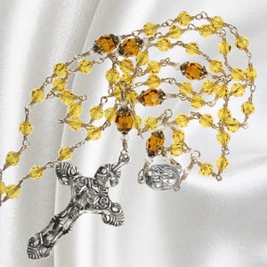 Unbreakable Catholic Rosary, Topaz Czech Crystal Rosary, November Birthstone Rosary, Italian Silver Crucifix, Birthday Gift