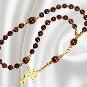 Eastern Orthodox Rosary, Red Tiger Eye Gemstone Rosary, Gold Tone Cross, Greek Chotki, Orthodox Gift, Orthodox Prayer Beads
