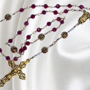 Handmade Rosary, Unbreakable Rosary, Anglican Rosary, Episcopal Rosary, Czech Crystal Rosary, Ruby Crystal Rosary, Anglican Prayer Beads
