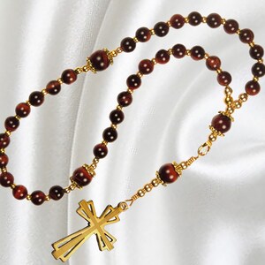 Eastern Orthodox Rosary, Red Tiger Eye Gemstone Rosary, Laser Cut Cross, Greek Chotki, Orthodox Gift, Orthodox Prayer Beads