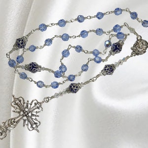 Unbreakable Handmade Anglican Episcopal Rosary Sapphire Blue Czech Crystal September Birthstone Gift