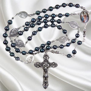 Handmade Catholic Rosary, Seven Sorrows Rosary, Chaplet of Our Lady of Sorrows, Sorrowful Mother Iridescent Purple Shell Pearl Rosary