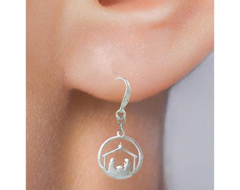 Handmade Christmas Earrings, Nativity Scene Earrings, Sterling Silver Ear Wires