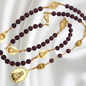 Handmade Servite Catholic Rosary Chaplet of the Seven Sorrows Our  Seven Sorrows of Mary Amethyst Gemstones Gold Tone Medals Made in Italy