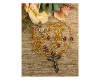 Unbreakable Catholic Rosary, Handmade Rosary, Birthstone Rosary, Topaz Rosary, Swarovski Crystal Rosary, November Birthstone Gift
