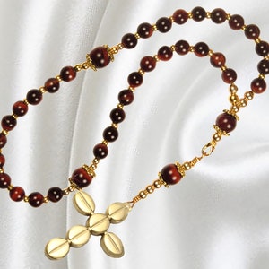 Eastern Orthodox Rosary, Red Tiger Eye Gemstone Rosary, Ornate Gold Tone Cross, Greek Chotki, Orthodox Gift, Orthodox Prayer Beads