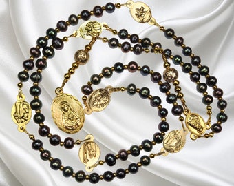 Handmade  Franciscan Crown Rosary: Sorrowful Mysteries Chaplet, Purple Freshwater Pearls