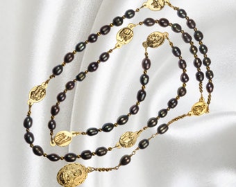Handmade Seven Sorrows Rosary, Purple Freshwater Pearls, Italian Medals