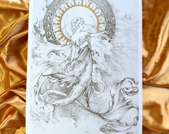 Lunar Mermaid - Golden Print