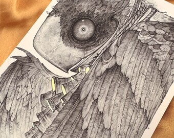 Oiseau aux couleurs différentes - Petite impression feuille d'or