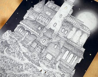 Phare hanté - Petite impression feuille d'or
