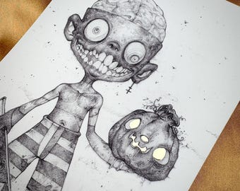 Garçon zombie - Petite impression feuille d'or