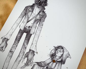 Lil Red's Wolf - Petite impression feuille d'or