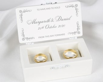 Wedding Ring Box, Ring Bearer Box, Love Birds Ring Box, White Wedding Ceremony Ring Box