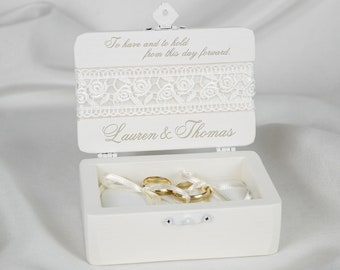 PERSONALIZED White Wedding Ring Book Box Wedding Ring Pillow Alternative 