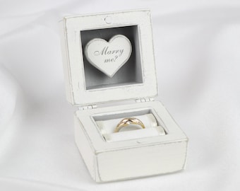 Engagement Ring Box, White Proposal Ring Box, Grey Wooden ring box, Custom made ring box