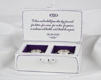 Purple Wedding Ring Box, Personalized Wedding Ceremony box, Custom made Ring Bearer Box in Purple