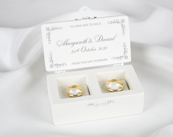 Caja de anillos de boda, caja de anillos, caja de anillos de pájaros de amor, caja blanca de anillos de boda